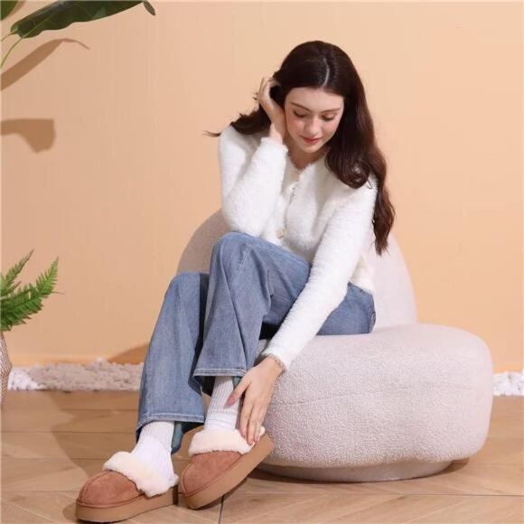 OOW Fuzzy Platform Slippers for Women Cozy Womens Platform Slippers Winter - Picture 4 of 7